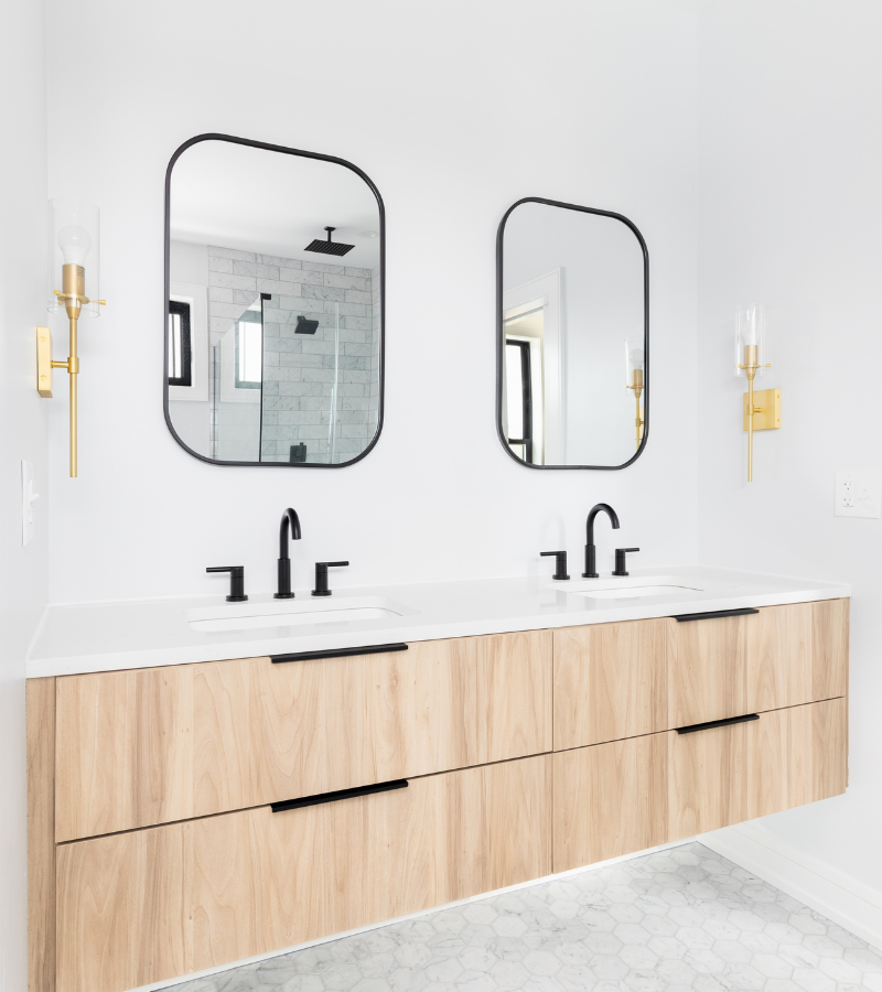 Sleek bathroom vanity installation in Redmond by AIO Remodeling.