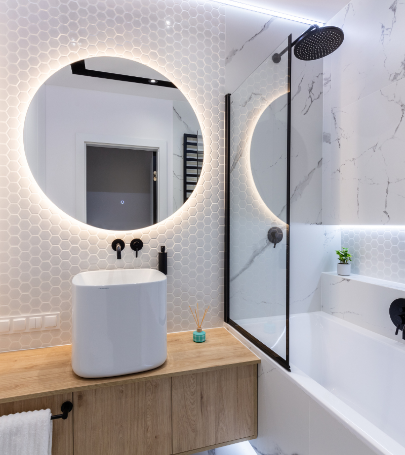 Modern shower installation by AIO Remodeling in Redmond. Elevate your bathroom experience. Call 425-891-0663 today.