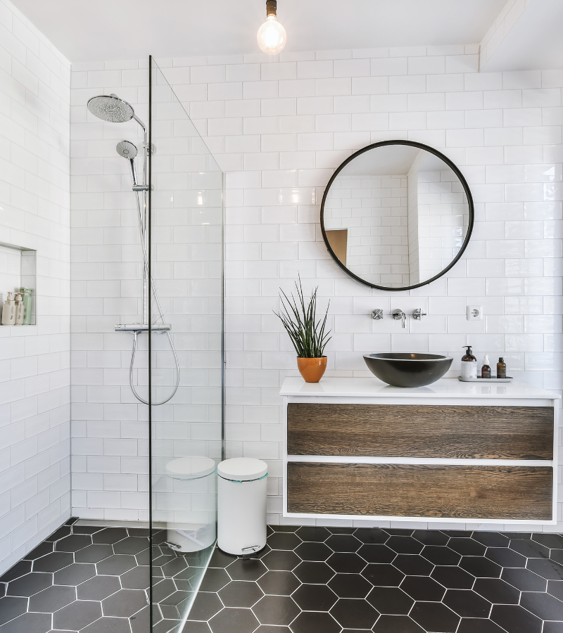 Modern shower installation by AIO Remodeling in Redmond. Elevate your bathroom experience. Call 425-891-0663 today.